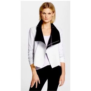 Veda Max Moto Zip White Black Lamb Leather Designer Asymmetric Coat Jack…